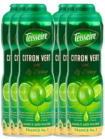 Food-United LimeTTENSIRUP 6 x 600 ml Jarabe de fruta de limón Vert-Lime para burbujeadores de agua de limas recién exprimidas, zumo de fruta para ponche, cócteles, burbujas de té (6)