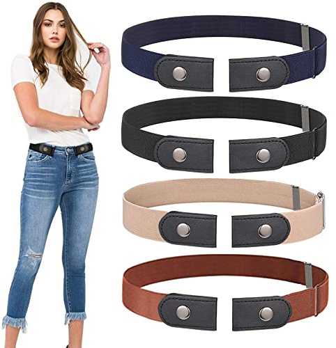 4 Stücke Gürtel Ohne Schnalle, Elastischer Gürtel Keine Schnalle Mit Verstellbarem Gürtel, Schnallenfreier Stretch Elastischer Gürtel, Elastic Belt Without Buckle, Gürtel Unisex für Jeans-Hosen