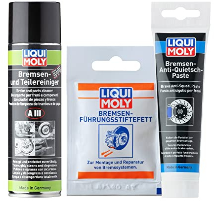 Liqui Moly Bremsen Montage Set | Bremsen-Anti-Quietsch-Paste 100g | Bremsen- und Teilereiniger AIII 500ml | Bremsenführungsstiftefett 5g | Bremsen Wechsel Set