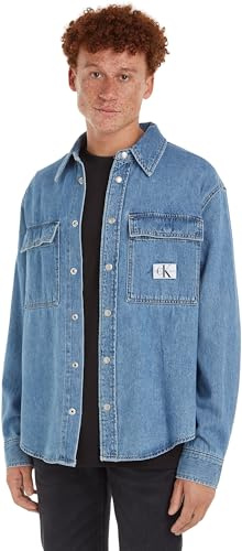 Calvin Klein Jeans Relaxed Linear Denim Shirt J30J324582, Uomo, Denim (Denim Medium), M