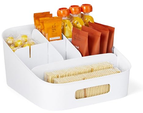 YouCopia ShelfBin Adjustable Snack Bin, BPA-Free Divided Storage Basket for Kitchen Pantry Organization, One Size, Speckled White