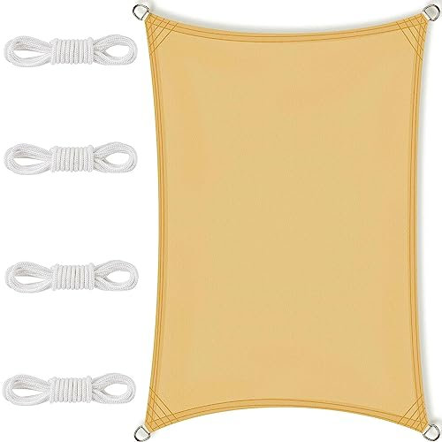 Vela Ombreggiante Impermeabile 1.7 x 2.6 m protezione parasole Vela Ombreggiante Tende a Vela con Occhielli per Esterno Terrazza Giardino Balcone Piscina, Color Crema