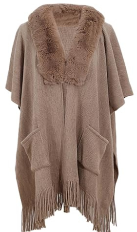 Rayson Poncho Châle Femme Hiver Elégant Pull Cape Poches Poncho Frange Ouvert Chaud Poncho Cape Chaud Tricoté Ponchos Châles,Kaki