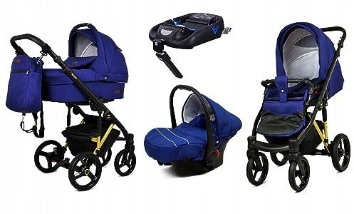 BabyLux® Carrito de Bebé Sistema de Viaje Set 4 en 1 - UZO - incl. Capazo, Silla de Paseo, Silla Coche, ISOFIX Base - Cochecito - con Bolso cambiador, Cubierta para la lluvia etc.
