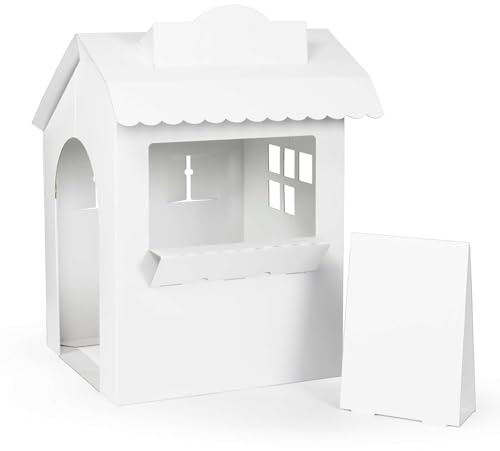 FOLDZILLA Kiosk Kaufladen für Kinder 105 x 75 x 75 cm Kaufmannsladen Supermarkt Verkaufsstand aus Pappe Marktstand - Weiß zum Bemalen und Bekleben
