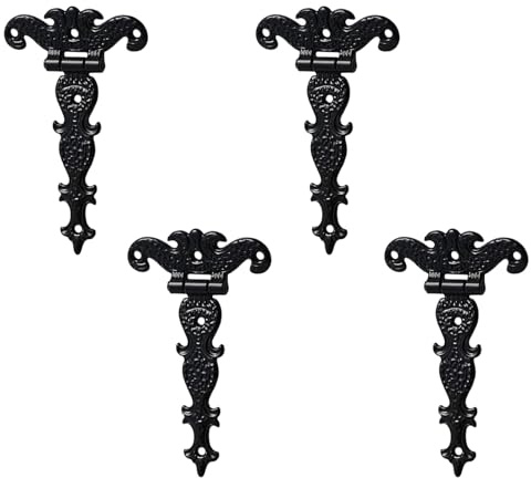 INCREWAY Klassische dekorative T-Riemen-Scharniere, 8,1 cm, robuste Zinklegierung, antike Schuppentürscharniere mit Schrauben, Schwarz, 4 Stück
