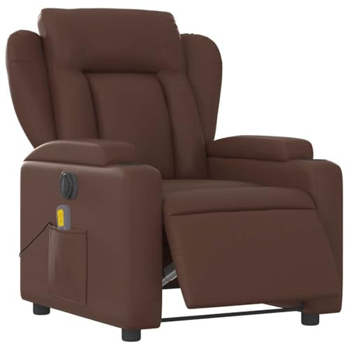 vidaXL Massagesessel, Sessel Elektrisch, Relaxsessel mit Liegefunktion Vibrationsfunktion, Fernsehsessel Liegesessel für Wohnzimmer, Braun Kunstleder