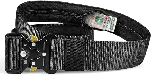 LEXICANMHS Tactical Geldgürtel mit Reißverschluss Geheimfach, Diebstahlsicherung,Geldversteck, geeignet für Reise, Dienstreise, Joggen, für Herren und Frauen, Metallschnalle, schwarz