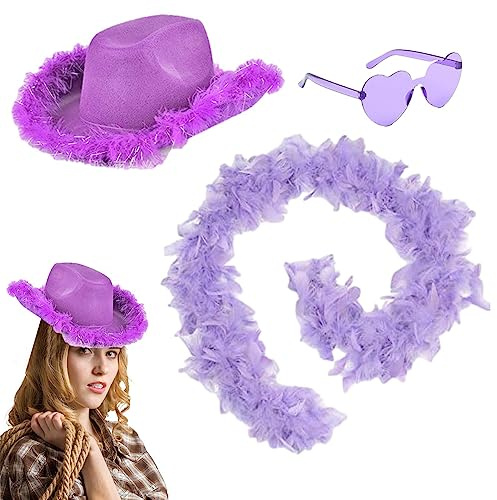 Konstgjord fjäder hatt set, västerländsk cowgirl-hatt, cowgirl hatt tillbehör cowgirl hatt tillbehör party cowboyhatt för kvinnor bröllop farväl kostym -