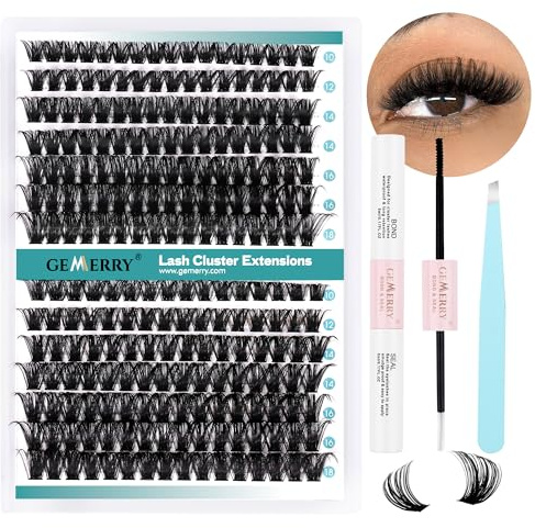 GEMERRY Extension Cils Kit Faux Cils 80D/100D D Curl 10-18mm de Cils | Bouquet Cils individuel Natural avec Colle et Scellements Applicateur Pince Kit Faux Cils(80D+100D-D-10-18mm-Set)