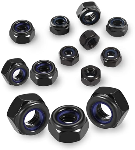 YdseozOA 80pcs dadi esagonali M6, Din 985 dadi M6 Nero in acciaio inossidabile Neri di auto-bloccante, Locknut per inserto in nylon in acciaio a carbonio, noci di arresto A2 V2A LEGGI