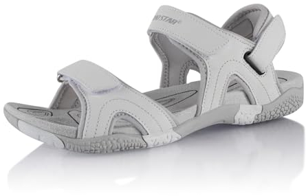 Fusskleidung® Damen Herren Trekkingsandalen Sommer Wanderschuhe Sandalen robuste Profilsohle Weiß Grau EU 39