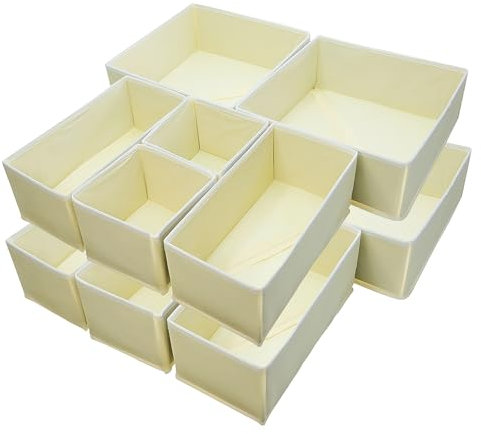 Foeska Lådorganisatör, garderobsförvaring, lådavdelare för kläder, vikbar lådorganisatör för kläder, underkläder förvaringslösning, för sovrum, garderob (12 st beige)