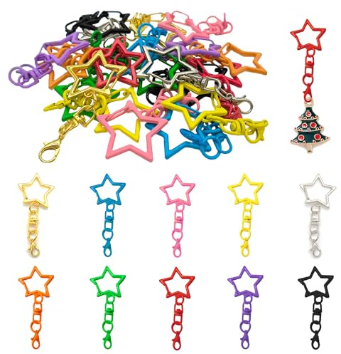 XCSJ 20 Stück Stern Schlüsselring mit Kette Karabinerverschluss Schlüsselringe 25mm Schlüsselanhänger Kette Key Rings Metall Bunt Schlüsselringe für Schlüssel, Basteln, DIY Christmas Deco