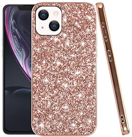 Anlalish Cover per iPhone 13 Mini Glitter Brillantini Protettiva, Custodia iPhone 13 Mini Antiurto Silicone in TPU Protezione Case (Oro Rosa)