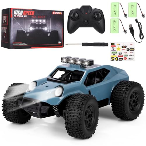 Azyvum Fjärrstyrd bil 1:20 med strålkastare, All Terrain Off Road RC bil monstertruck 2,4 GHz bil fjärrstyrd leksak, 3 batterier för 80 min. Löptid – gåva för barn vuxna