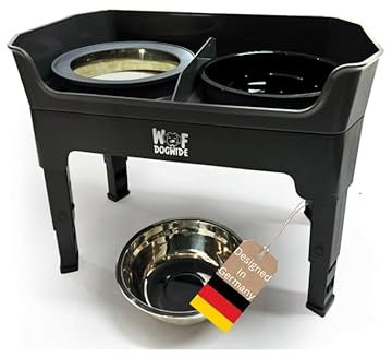 WoofDogWide Hundenapf erhöht, Hundenapf, Futternapf Hund, 2 Edelstahlnäpfe von 1600ml, Antischlingnapf Hunde, Auslaufsicher, Fressnapf, höhenverstellbar Futternapf Hund