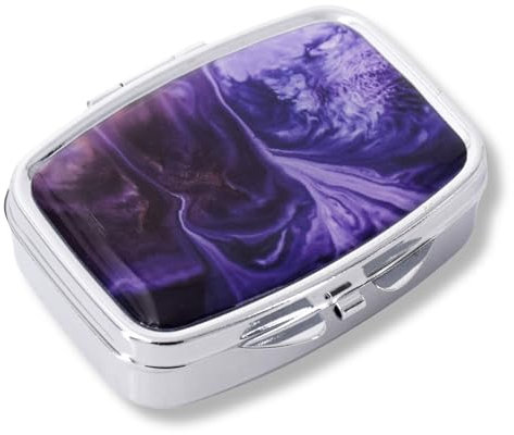 MEDIPILL - Pillendose für den Tag | Rechteckige Mini-Pillendose für Reisen | 2 sichere Fächer | Lila Marmor-Design | Langlebiges Metall | Mit Spiegel | Einteilig | MED-J2-V