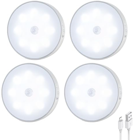 Asheyya 4 Pcs Stair Lights Motion Sensor Indoor for Stair Rechargeable Led