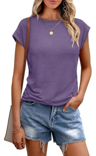 Cuptacc Tshirt Damen Sommer Rundhals Kurzarm Tops Business Outfit Basic | Rundhalsausschnitt,Kappenärmel,Lockere Passform,Leicht und Luftig Stoff,Alltagstauglich,Unkomplizierter Schnitt