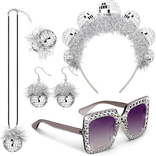 YUNHENTONG Funkeln Ohrringe Set,Discokugel Spiegelkugel Schmuck Set,Party Zubehör für Mädchen und Frauen