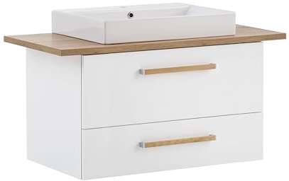 Schildmeyer Waschtisch Duo 702037, kreideweiß/Eiche Landhaus Dekor, 102,2 x 50 x 61,5 cm