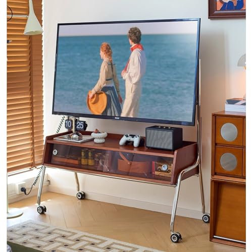 WXXSHGDW Fernsehtisch mit Rollen, TV Ständer Rollbar TV Rollwagen für 55-75 Zoll Fernseher Bis 120 Kg, Mobiler TV Ständer Rahmen aus Edelstahl 304, TV-Ständer Höhenverstellbar Max VESA 600x400mm