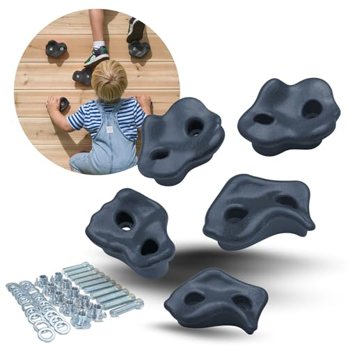 Spielturmking Klettergriffe Anthrazit 5-30 Stück, Klettersteine Kinder | Klettergriffe Kinder für Klettergerüst Outdoor und Kletterwand Kinder, Kletterwand Griffe für Spielturm Outdoor & Indoor