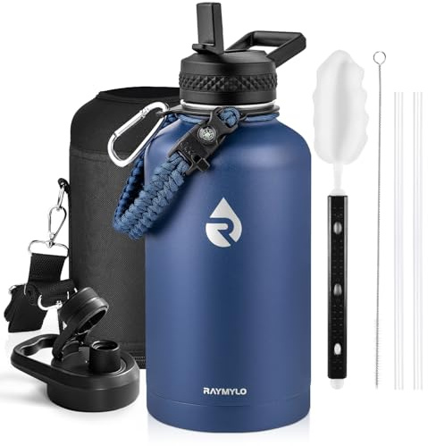 RAYMYLO 2L Insulated Water Bottle, Triple Wall Vacuum Stainless Steel | Leak Proof Metal Water Flask Jug with Straw & Spout Lids for Sports and Travel, BPA-Free,Cold for 48 Hrs, Hot for 24 Hrs