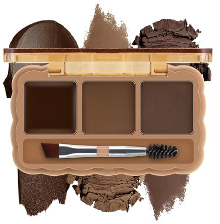 Boobeen Palette de sourcils, kit de poudre 3 couleurs, pommade avec pinceau à double pointe, kit de maquillage des yeux longue durée, sculpte et définit les sourcils, pour débutant