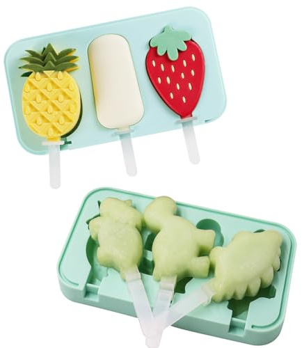 Yuelulala 2Pcs Silicone Popsicle Molds, Ice Lolly Moulds with Sticks, Ice Cream Moulds Reusable Easy Release Cute Ice Pop Maker,Food Grade Silicone Ice Pop Cream Molds for Home Outdoor(A119-2)