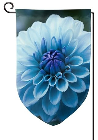 Drapeau de jardin de 30,5 x 45,7 cm, bannière extérieure double face, drapeau de bienvenue saisonnière, décoration extérieure, ferme, fleurs de dahlia bleu pour terrasse, pelouse et décoration de