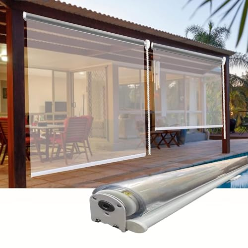 Koncey Store Enrouleur Extérieur Transparent, Store Enrouleur PVC Pergola Extérieure, Anti-poussière, Rideau Anti-Pluie pour Jardin Balcon Patio(100 x 100 CM)