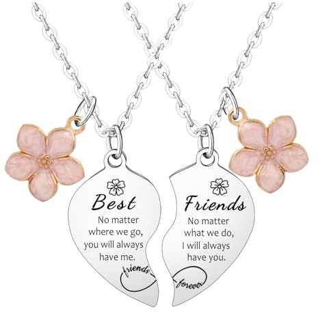 Waeceip Friendship Necklaces for 2 Pcs Best Friend Matching Necklaces for Best Friend Jewelry Gifts for Women Friends Sisters Besties Christmas Birthday Present Flower Pendant Necklace