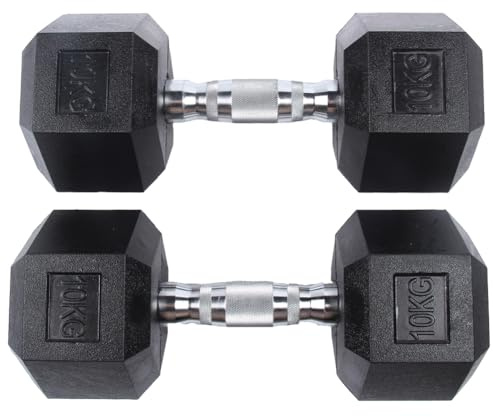 SPORTINATOR Hexagon Hanteln – 2er-Set & Einzelhanteln von 5–30 kg – Gusseisen mit Gummi-Beschichtung, rutschfester Griff, bodenschonend, ideal für Krafttraining & Fitness