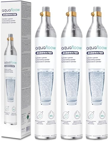 AquaFloow Cilindro de CO₂ para Máquina de Agua con gas Premium 600 ml, Cartucho para Agua con Gas, Cilindro Hasta 60 L, Repuesto Compatible con SodaStream, Aarke- 3 unidades