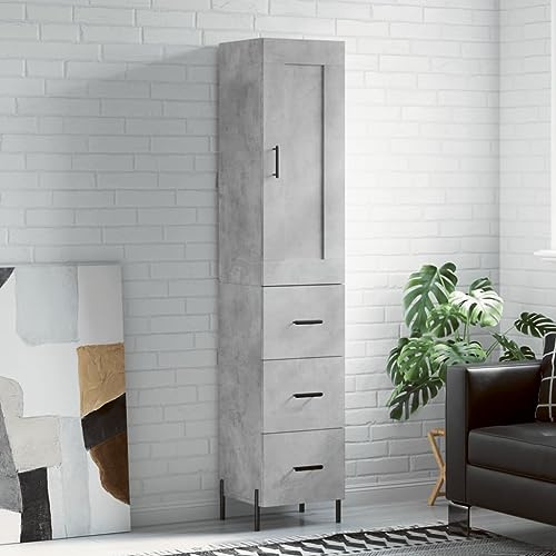 Fangmaliuyun Highboard Betongrau 34,5x34x180 cm aus Holzwerkstoff & Metallfüßen, Modernes Küchenbuffet mit großem Stauraum, platzsparendes Sideboard für Wohnzimmer, Flur oder Büro