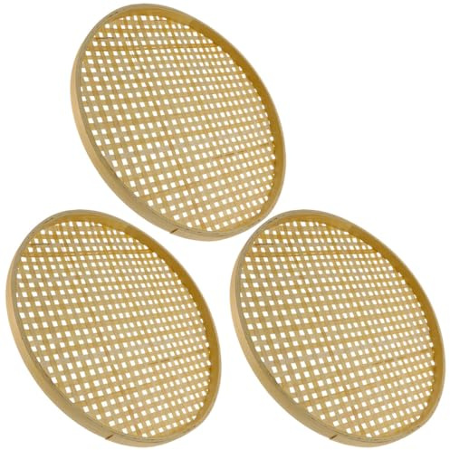 ARTIBETTER Passoire Corbeille en Bambou 3 Pièces Tamis Tissé Naturel 18 CM Cuisine et Rangement de Collations