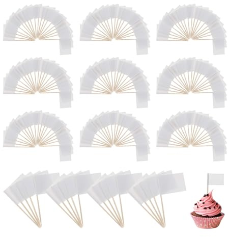 200 banderas de palillos de dientes vacías, banderas para escribir banderas, banderas blancas pequeñas, para cócteles, manualidades, palillos de dientes, banderas de papel, etiquetado para fiestas