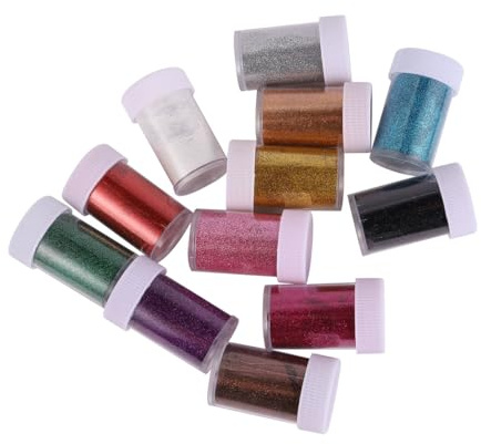 jojofuny 12 Farben Glitzerpuder Satz für Nagelkunst mit Pailletten Geruchsneutraler Glitzerstaub in Fläschchen Umweltfreundlich für Maniküre Make Up Basteln Zufällige Farbe