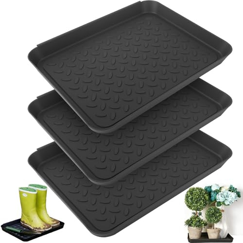 3 Stück Schuhabtropfschale Schuhwanne, Schuhmatte Abtropfmatte, Schuhablage Plastik Schuhtablett, 35 x 27.5 x 3 cm, für Farbwanne, Hundefuttermatte,Schuhtablett, Gartenspaten Teller—Schwarz