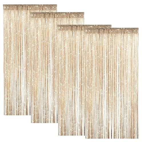 Chingcoo 4 Stück Fadenvorhang Türvorhang 100x200cm, Glitzer Perlenvorhang Raumteiler Fensterdekoration für Hochzeit Party Dekoration