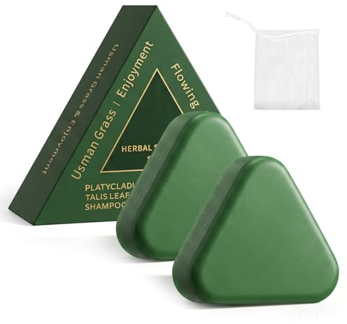 atnayo 2 Pack Nature Triangle Shampoo Bar, Silicone-Free Usman Grass Solid Shampoos Soap for Improving Dandruff, Oil Control, Hair Strength