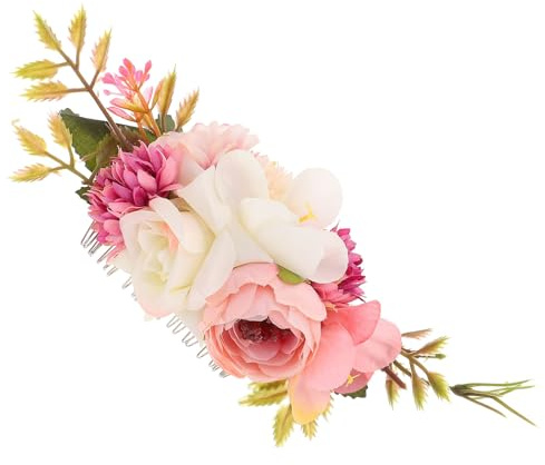 Healeved Adorno Lateral para Novia Flores en Tonos Rosados, Accesorio para Cabello de Boda, Peine para Insertar en Peinados Nupciales, Adorno Floral para Uso en Ceremonias y Celebraciones