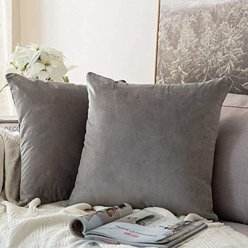 MIULEE 2er Set Kissenbezug 50x50 cm samtkissen couchkissen Hellgrau | Kissenhülle Dekorative Dekokissen Sofakissen Wurfkissenbezug mit Verstecktem Reißverschluss Sofa Schlafzimmer