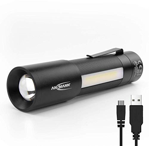 ANSMANN Torcia a LED con 280 lumen e 4 funzioni – Torcia a mano focalizzabile, robusta, magnetica e ricaricabile tramite USB – Lampada da lavoro a batteria da 5 W per auto, officina e campeggio