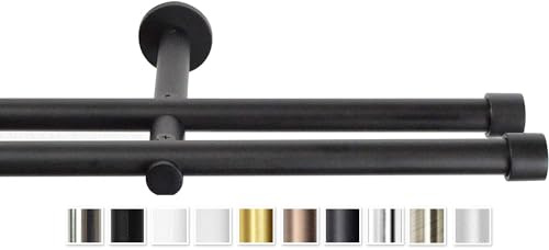Rollmayer Gardinenstange Ø19mm 200cm Schwarz Matt 2-läufig mit Crux