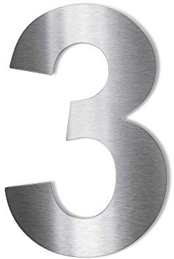 Metzler® Edelstahl Hausnummer 3 mit selbstklebender Rückseite und 2 mm Stärke silber matt in Schrift Arial wetterfest pflegeleicht moderne Optik Höhe 75 mm für Außenbereich klebend