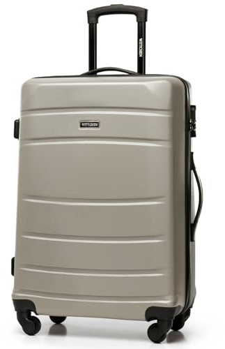 WITTCHEN Globe Line Mittelgroßer Koffer Trolley Reisekoffer Aufgabegepäck aus ABS Hartschale 4 Rollen Zahlenschloss | Größe M | Champagner Lufthansa/Eurowings/Ryanair/Condor/Discover Airlines