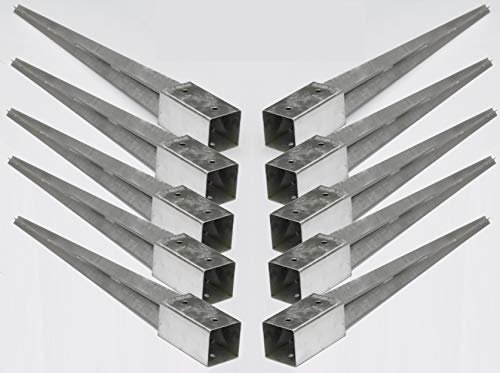 10er Set 70mm Einschlaghülsen Pfostenträger Bodenhülsen Feuerverzinkt für 70x70mm Holzpfosten Zaunpfosten Holzpfahl Zaunbefestigung Gartenzaun Pfostenhalter Einschlagbodenhülse Metall robust